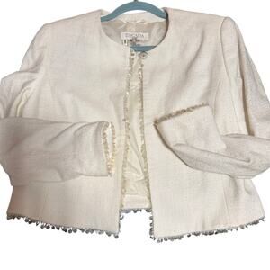 Escada Margaretha Ley Ivory Jacket Beaded Trim Germany Vintage Blazer Women 38/M